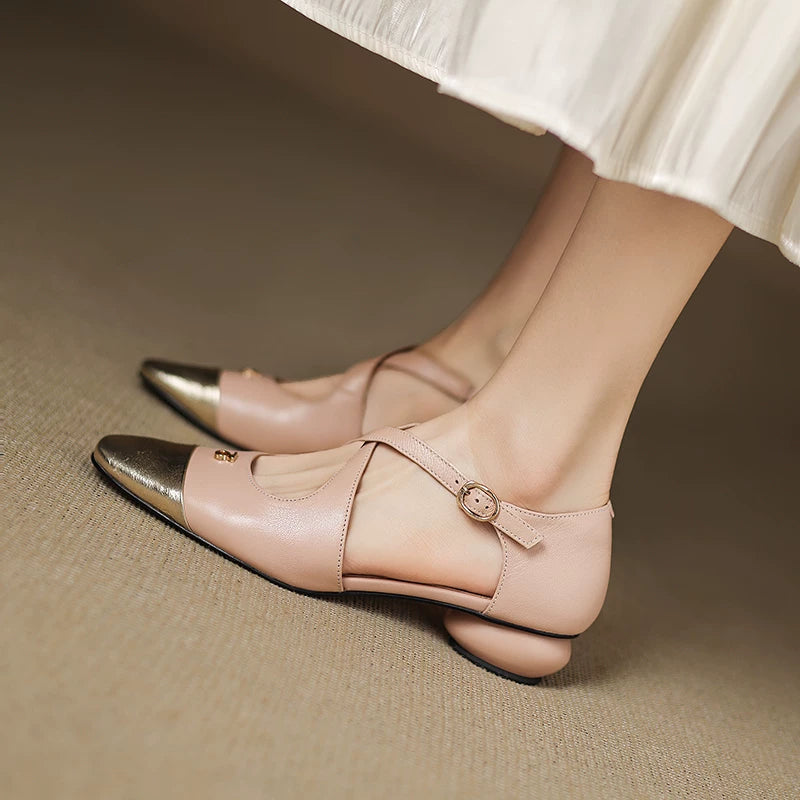 Solia Genuine Leather Cross-Strap Flats
