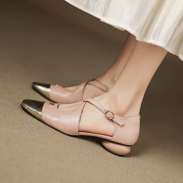 Solia Genuine Leather Cross-Strap Flats