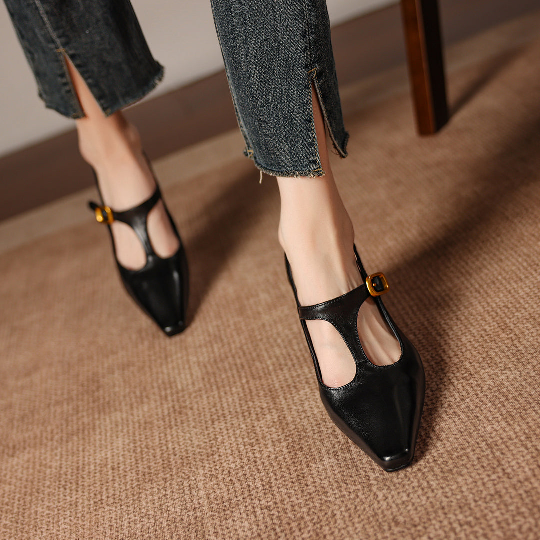 Celyn Genuine Leather T-strap Heels