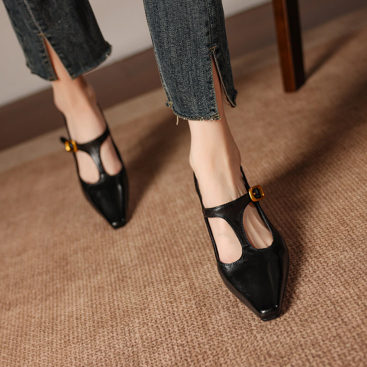 Celyn Genuine Leather T-strap Heels