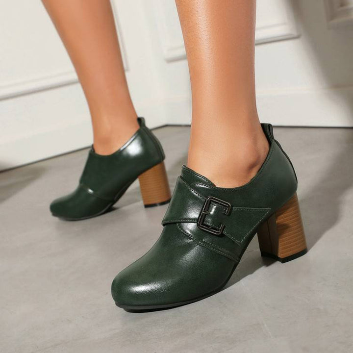 Lora Genuine Leather Buckled Heels