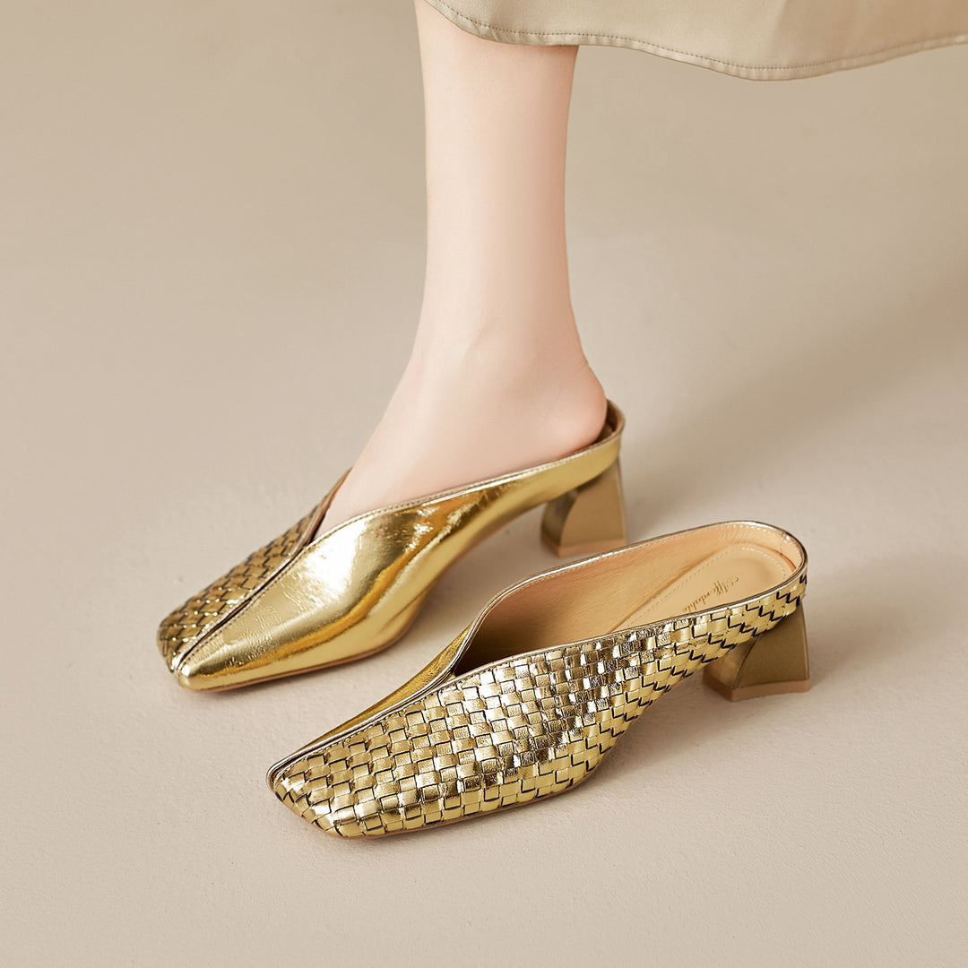 Eline Genuine Leather Metallic Mule Heels
