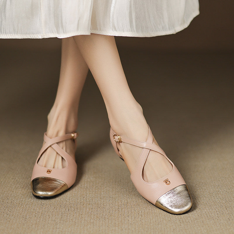 Solia Genuine Leather Cross-Strap Flats