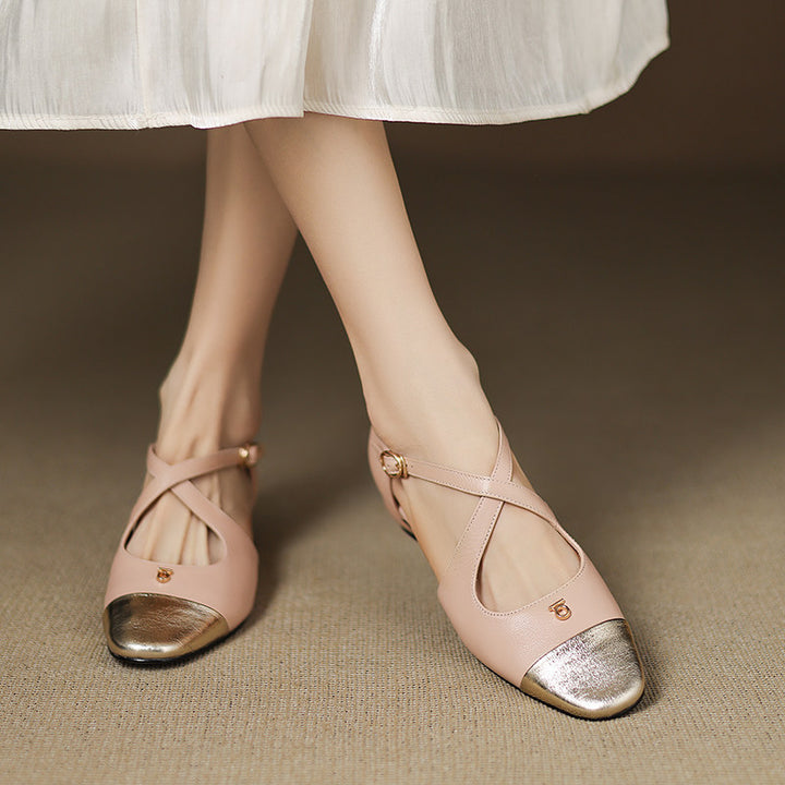 Solia Genuine Leather Cross-Strap Flats