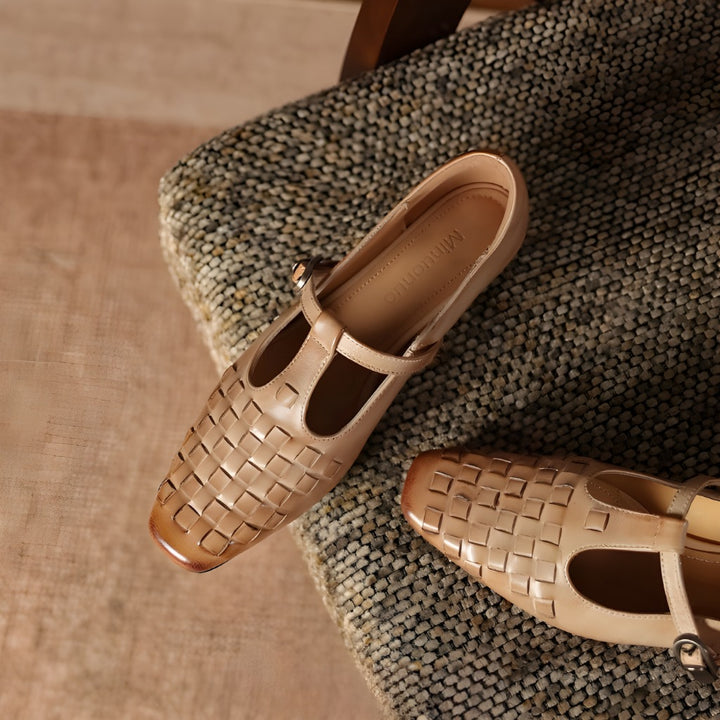 Cora Genuine Leather T-Strap Flats