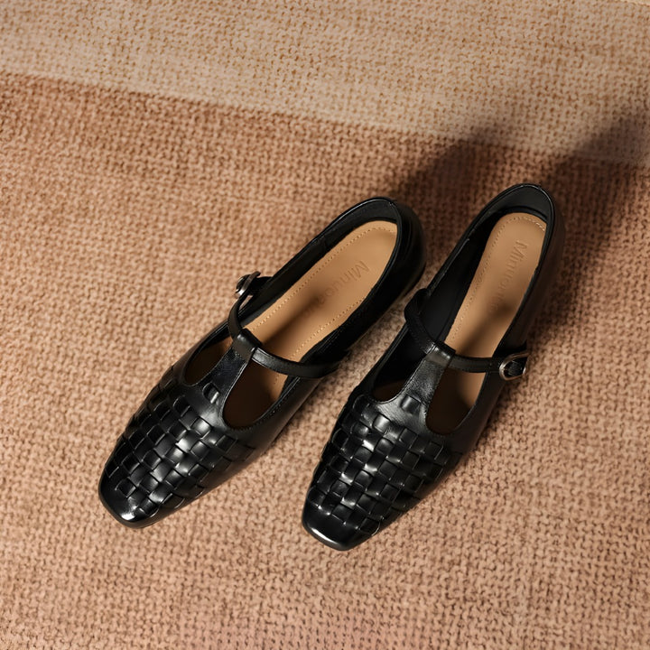 Cora Genuine Leather T-Strap Flats