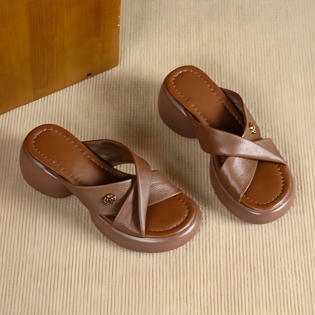 Elin Genuine Leather Open-Toe Mules