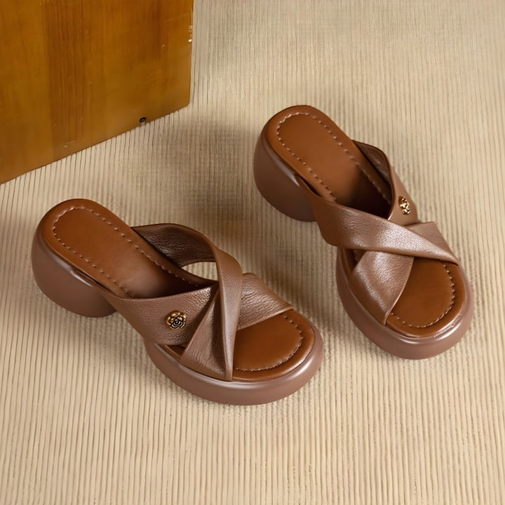 Elin Genuine Leather Open-Toe Mules