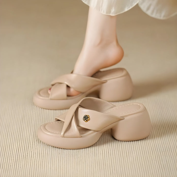 Elin Genuine Leather Open-Toe Mules