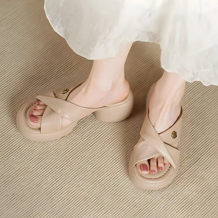 Elin Genuine Leather Open-Toe Mules