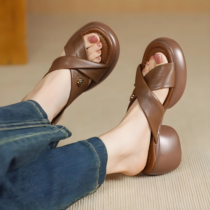 Elin Genuine Leather Open-Toe Mules