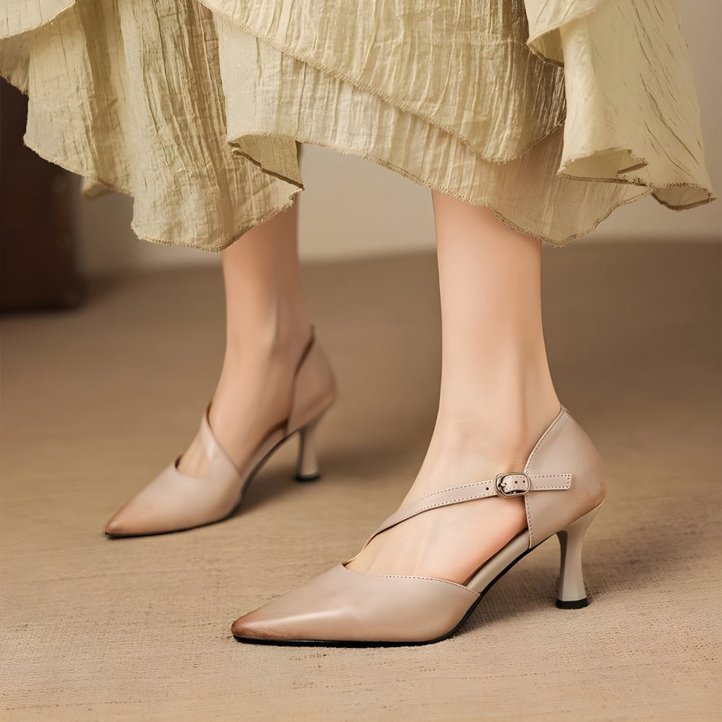 Dalis Genuine Leather Crossover Strap Heels
