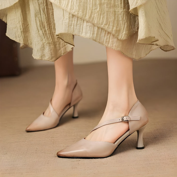 Dalis Genuine Leather Crossover Strap Heels