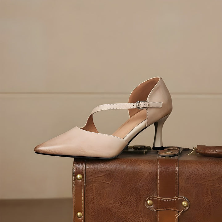 Dalis Genuine Leather Crossover Strap Heels
