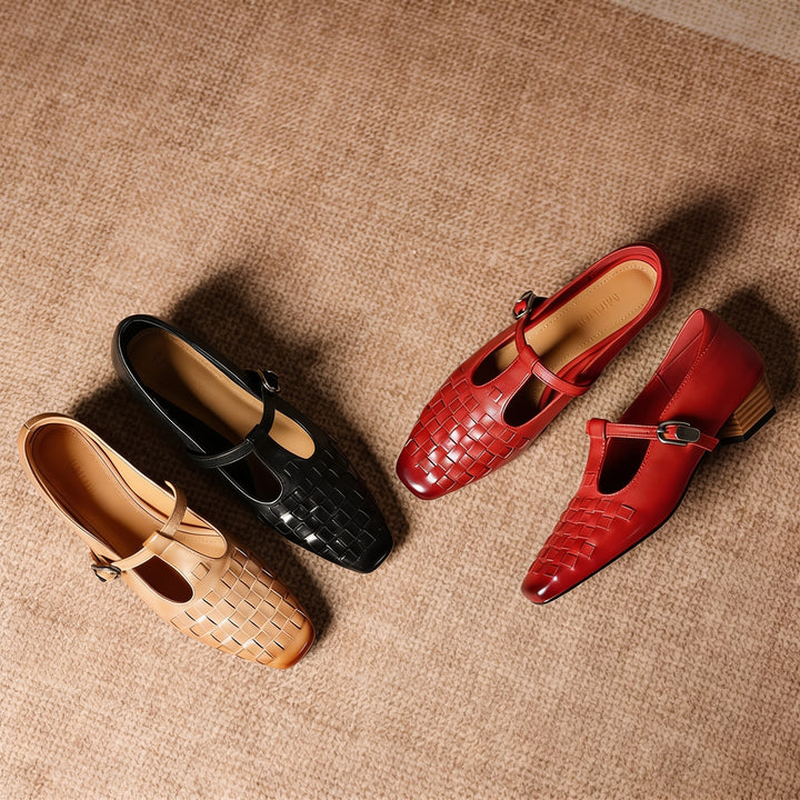 Cora Genuine Leather T-Strap Flats
