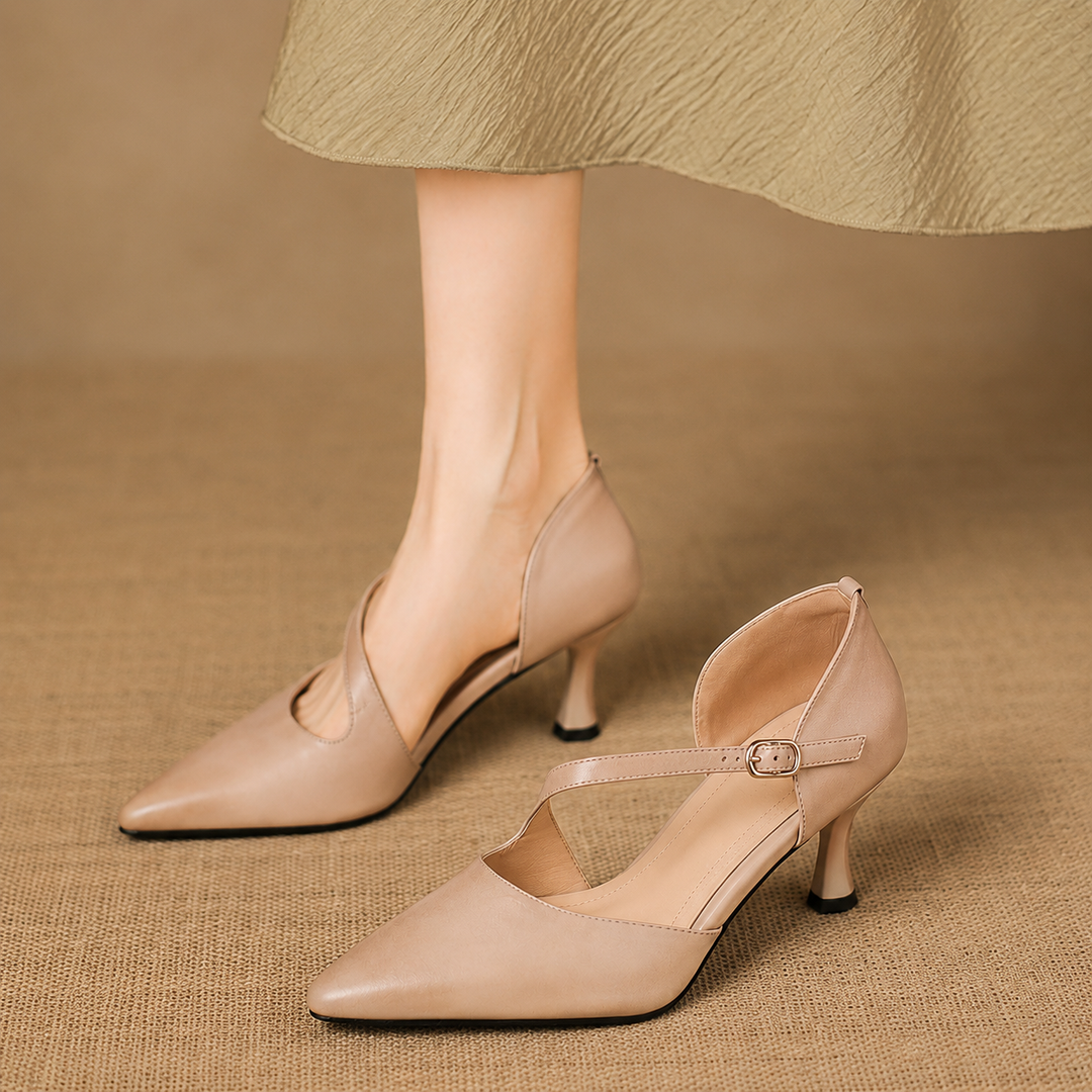 Dalis Genuine Leather Crossover Strap Heels