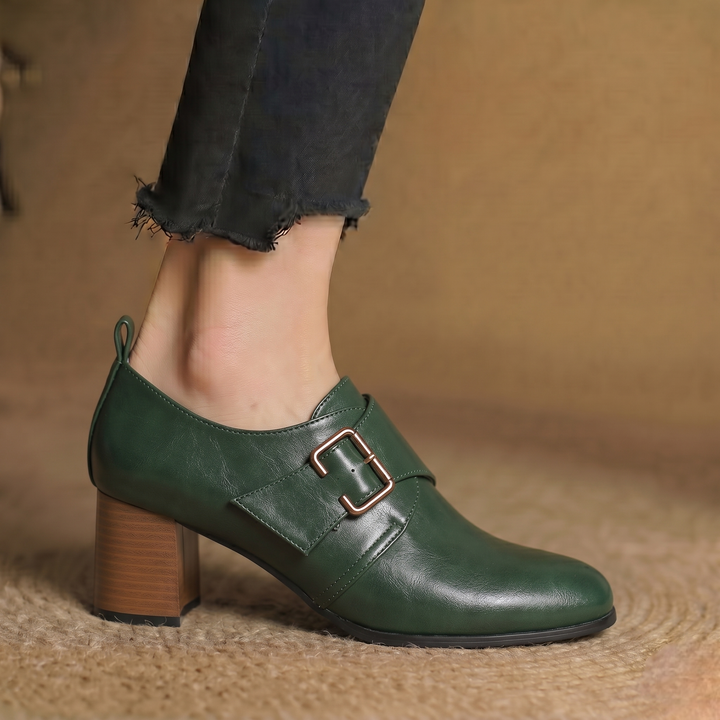 Lora Genuine Leather Buckled Heels