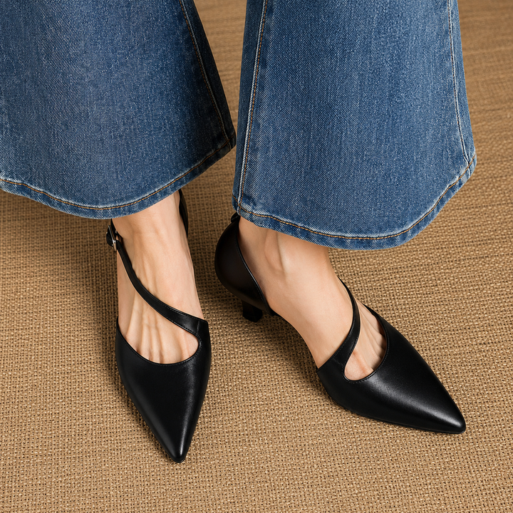 Dalis Genuine Leather Crossover Strap Heels