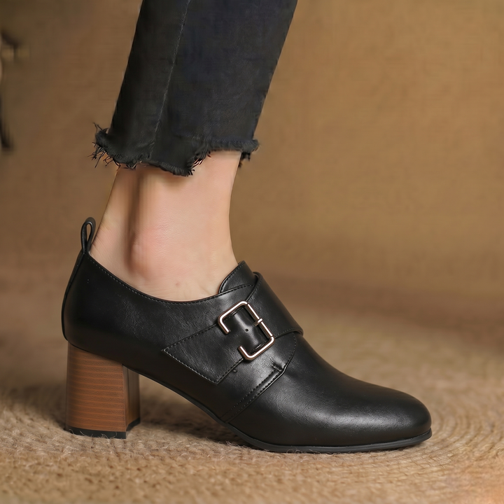 Lora Genuine Leather Buckled Heels