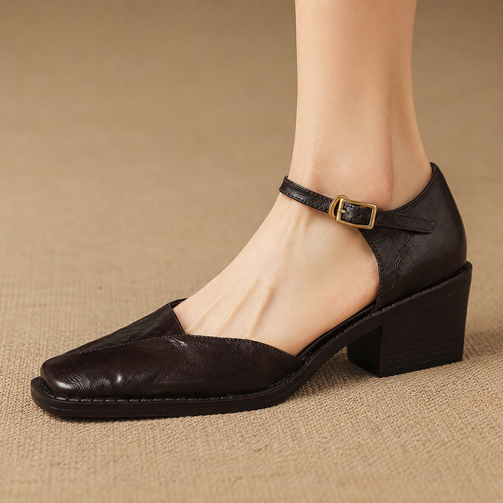 Celor Genuine Leather Ankle Strap Pumps