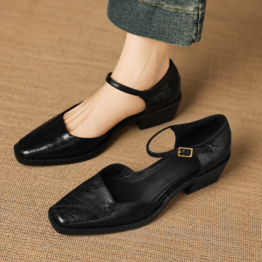 Celor Genuine Leather Ankle Strap Pumps