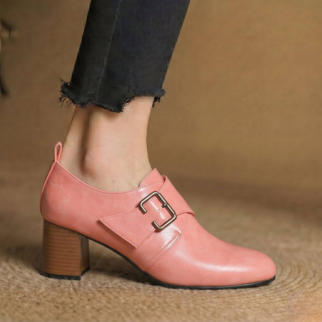 Lora Genuine Leather Buckled Heels