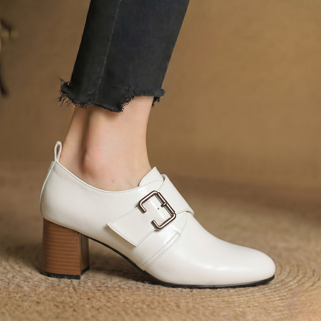 Lora Genuine Leather Buckled Heels