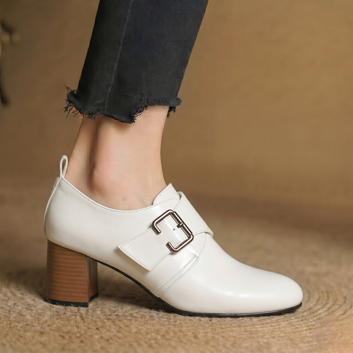 Lora Genuine Leather Buckled Heels