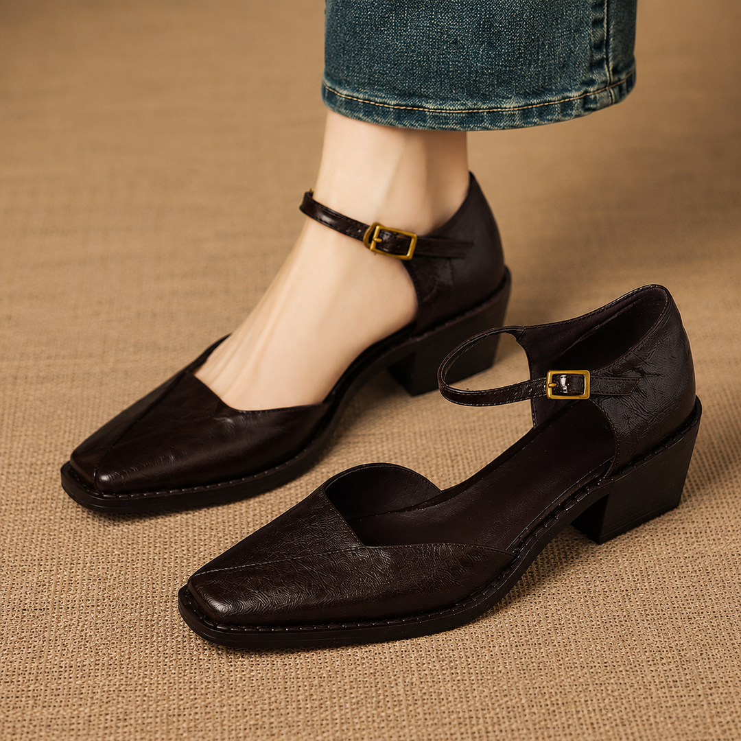 Celor Genuine Leather Ankle Strap Pumps