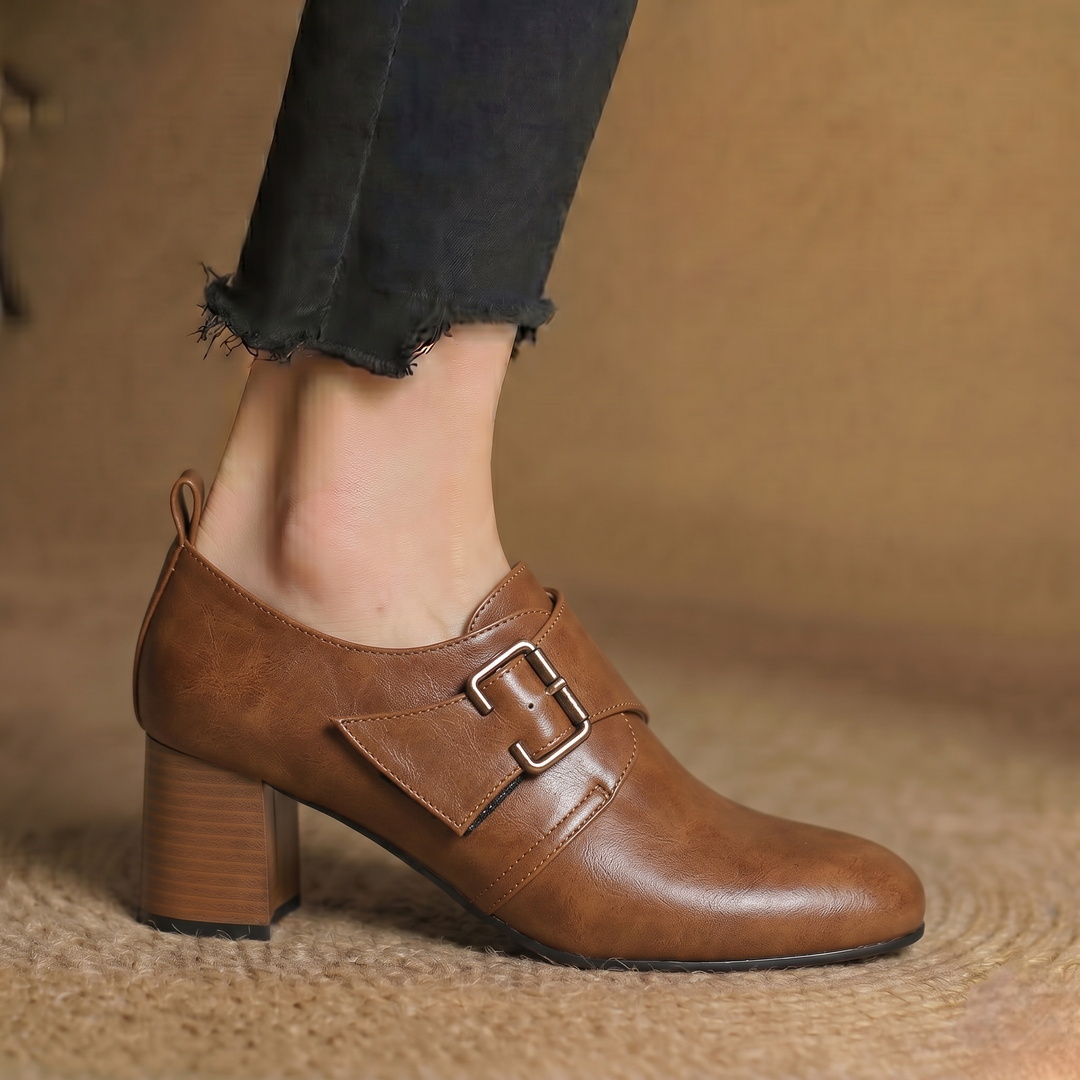 Lora Genuine Leather Buckled Heels