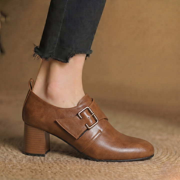 Lora Genuine Leather Buckled Heels