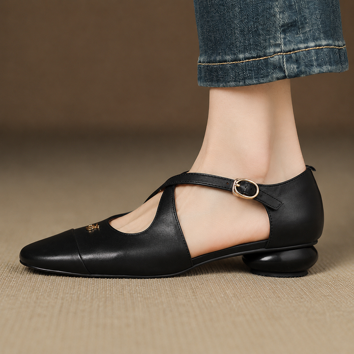Solia Genuine Leather Cross-Strap Flats