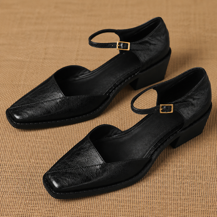 Celor Genuine Leather Ankle Strap Pumps