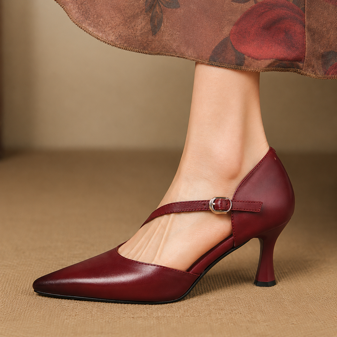 Dalis Genuine Leather Crossover Strap Heels