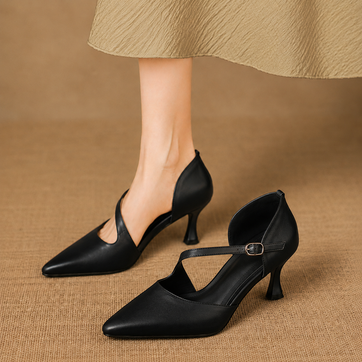 Dalis Genuine Leather Crossover Strap Heels