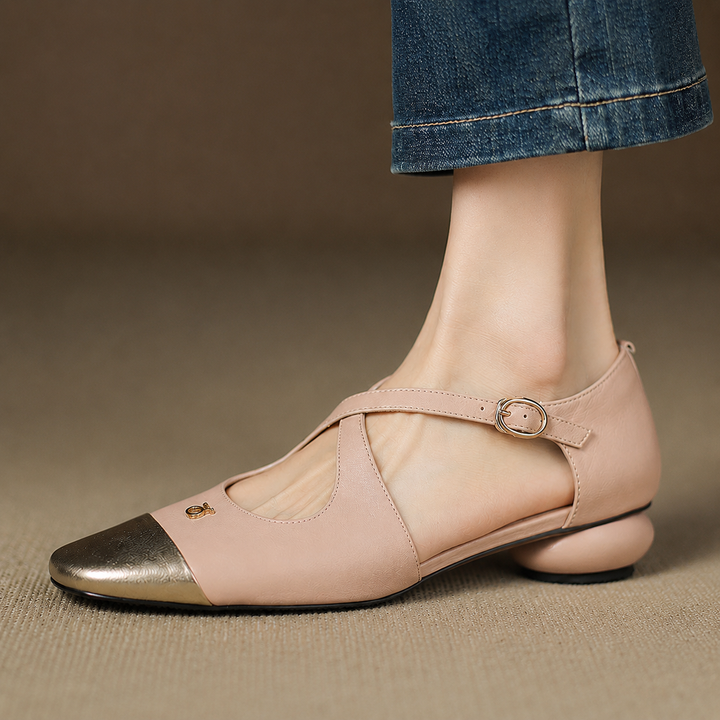 Solia Genuine Leather Cross-Strap Flats