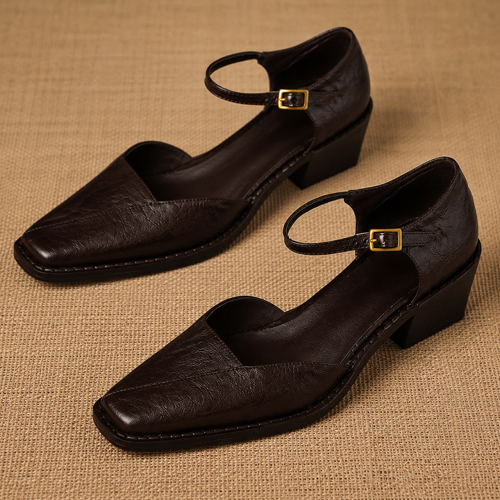 Celor Genuine Leather Ankle Strap Pumps