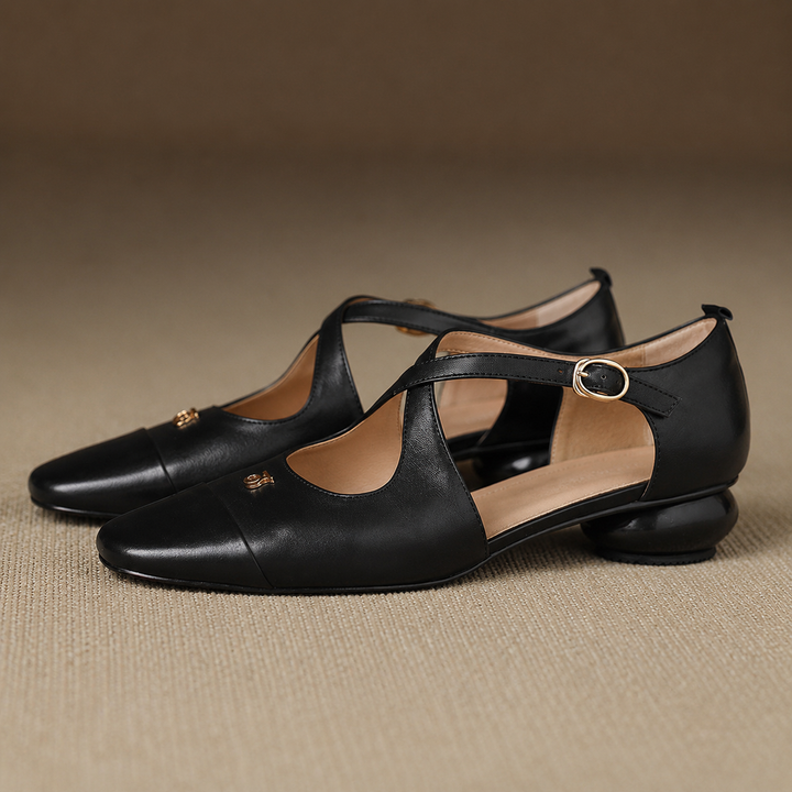 Solia Genuine Leather Cross-Strap Flats