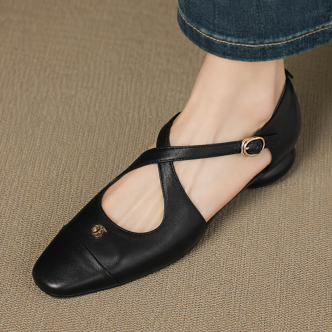 Solia Genuine Leather Cross-Strap Flats