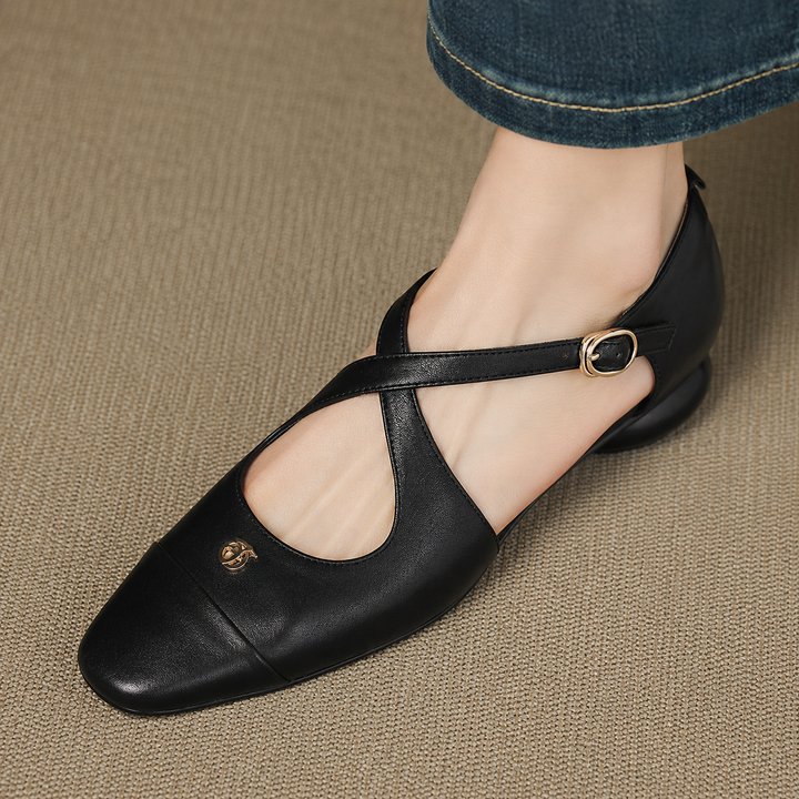 Solia Genuine Leather Cross-Strap Flats