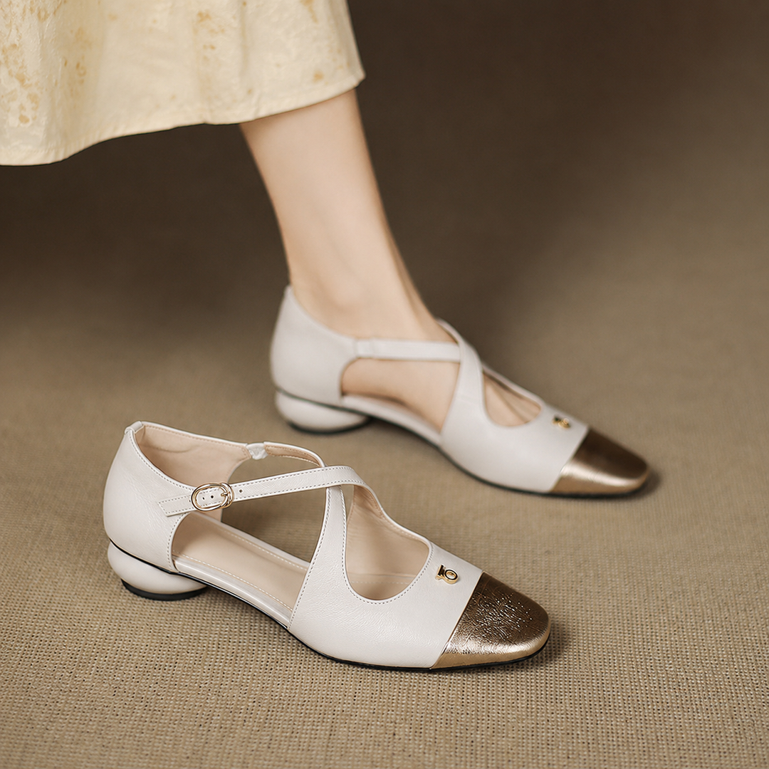 Solia Genuine Leather Cross-Strap Flats
