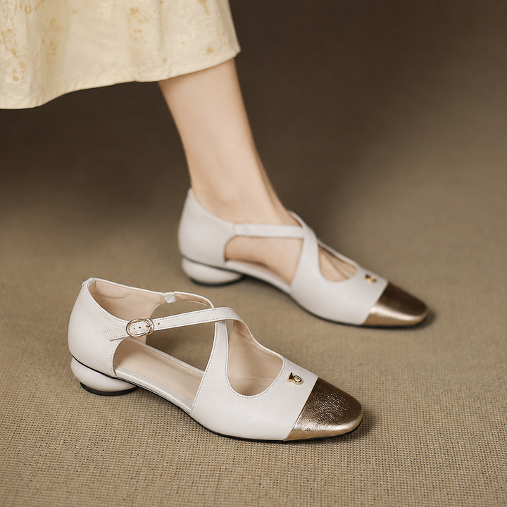 Solia Genuine Leather Cross-Strap Flats