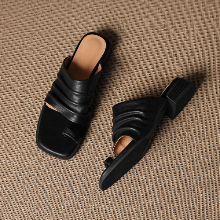 Fiori Genuine Leather Toe-Loop Mules